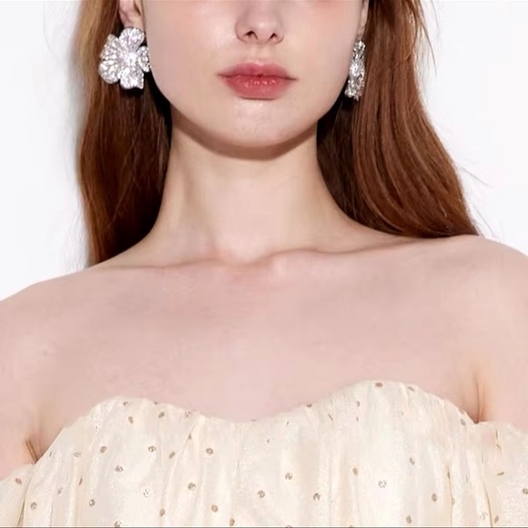 Floral Crystal Encrusted Silver Zirconia Earrings - Picture 5 of 12